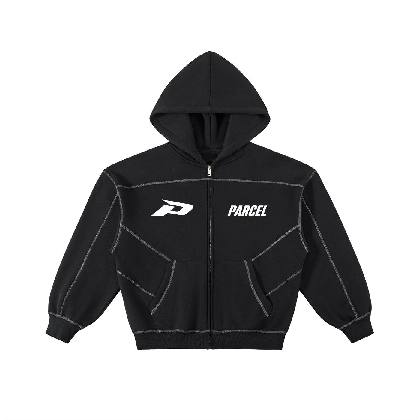 Contrast-Stitched Boxy Fleece Zip Hoodie