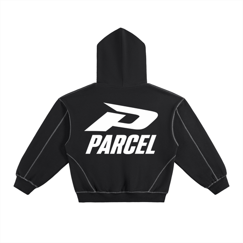 Contrast-Stitched Boxy Fleece Hoodie
