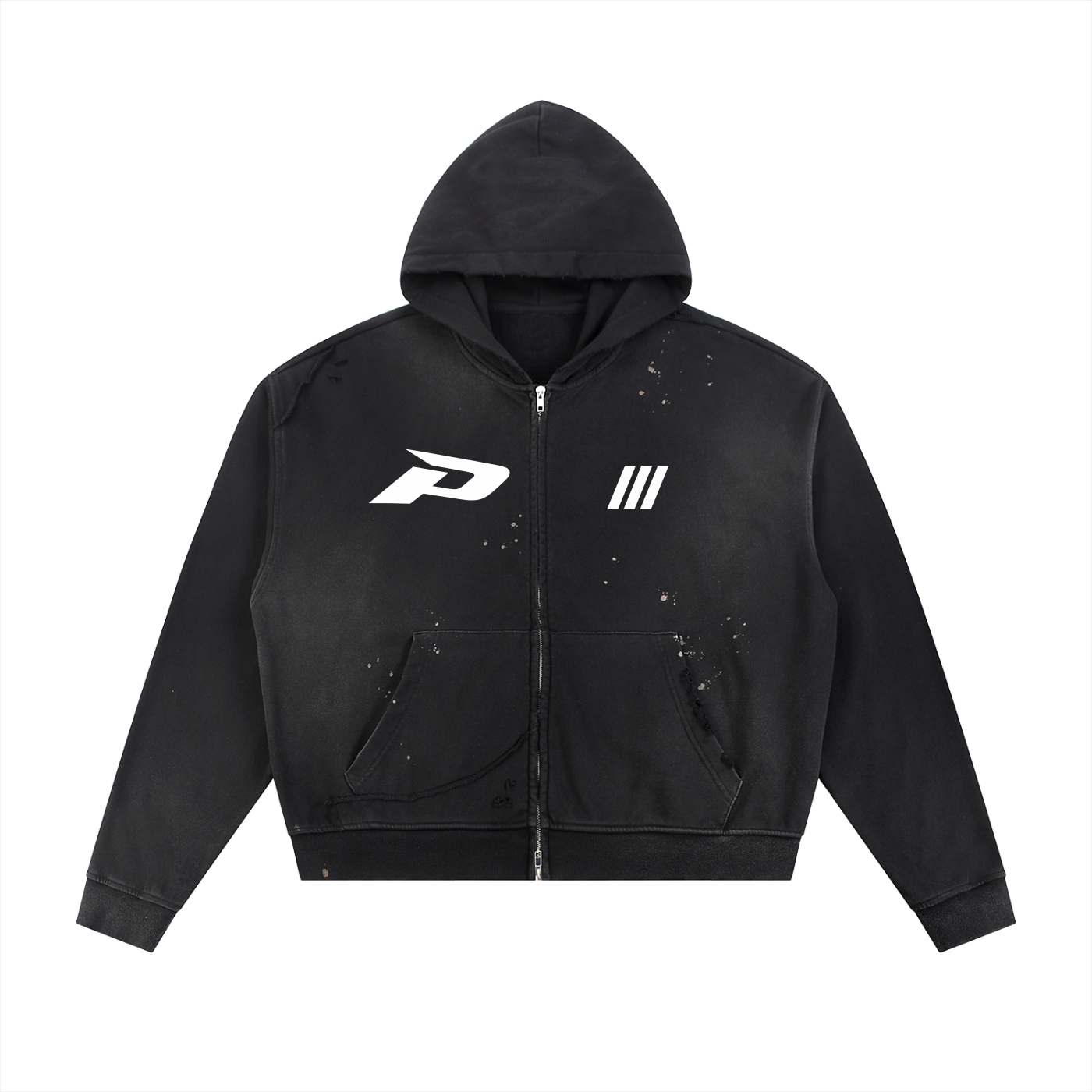 The Faded Set - Sun Fade Frayed Raw Edge Fleece Zip Hoodie