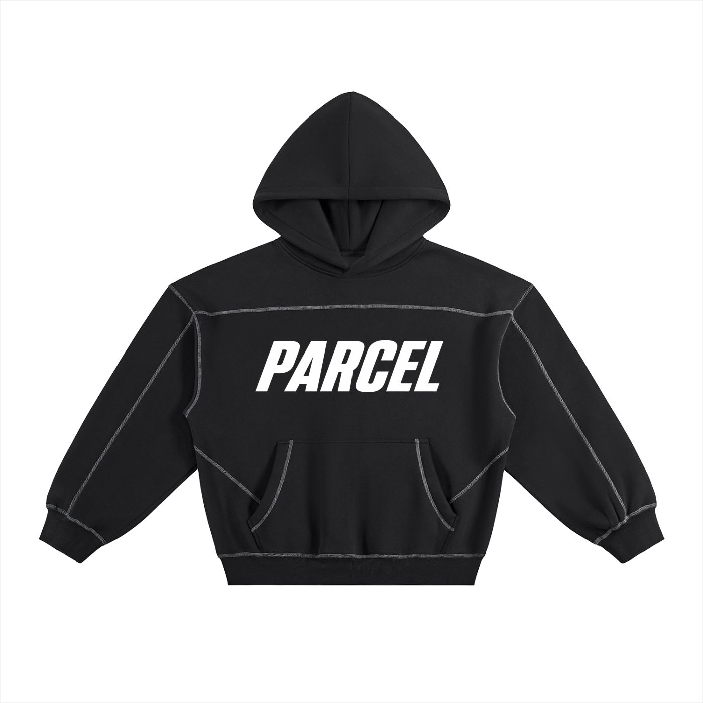 Contrast-Stitched Boxy Fleece Hoodie
