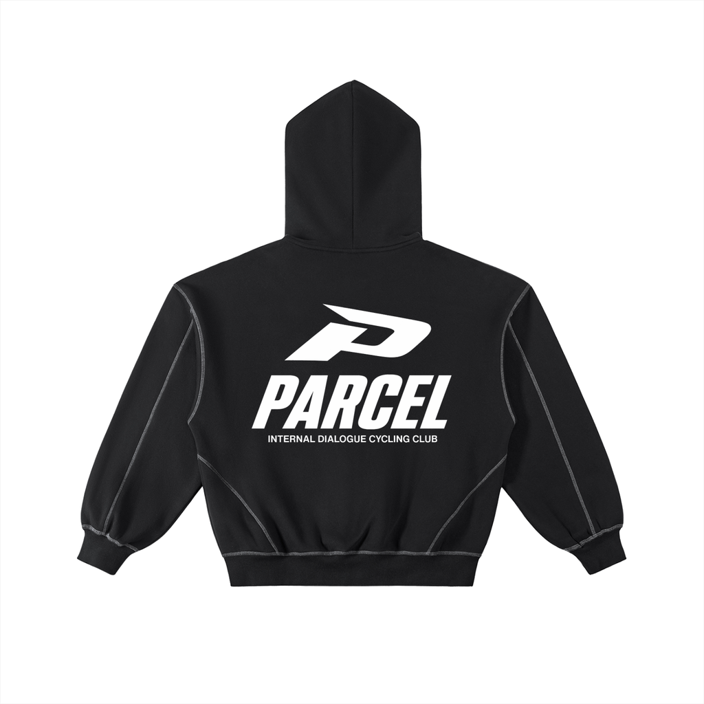 Contrast-Stitched Boxy Fleece Zip Hoodie