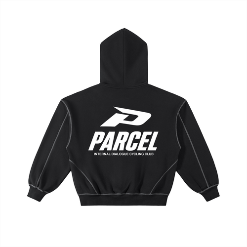 Contrast-Stitched Boxy Fleece Zip Hoodie