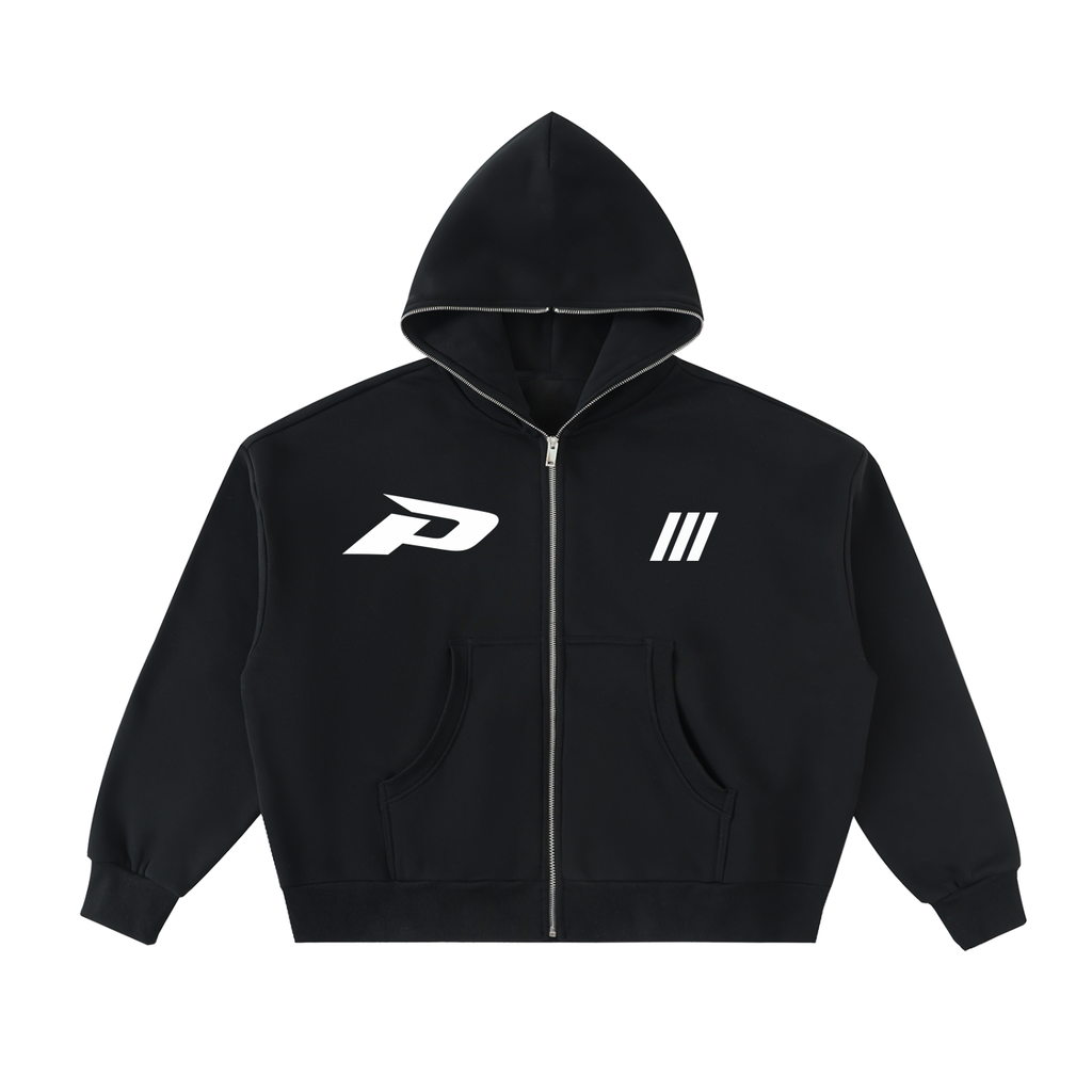 The Full-Zip Set - Fleeced Full-Zip Boxy Hoodie (Black)