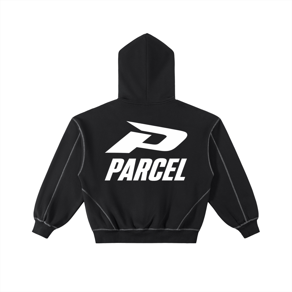 Contrast-Stitched Boxy Fleece Zip Hoodie