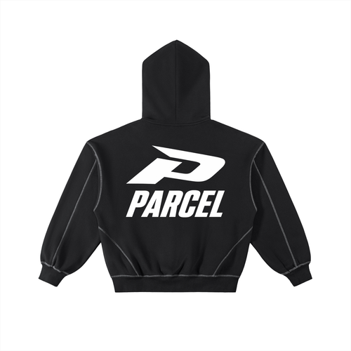 Contrast-Stitched Boxy Fleece Zip Hoodie